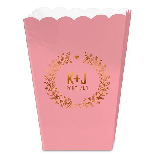Laurel Wreath with Heart and Initials Mini Popcorn Boxes